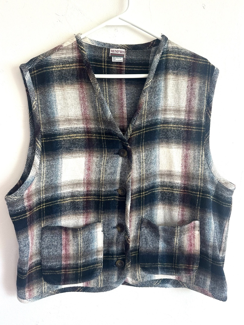Memphis Plaid Button-Front Vest in Black, Cream & Red